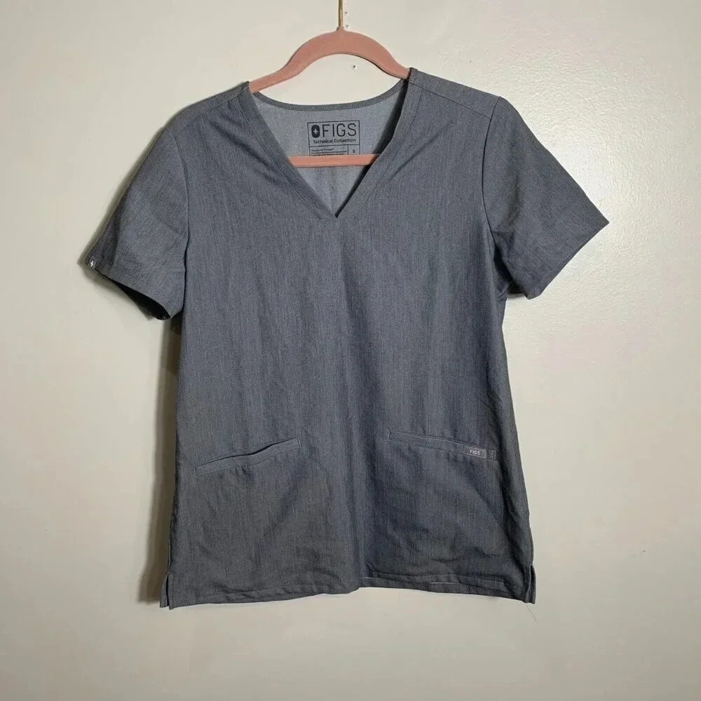 FIGS Casma Three Pocket Scrub Womens Small Grey Top Lightweight Doctor Nurse